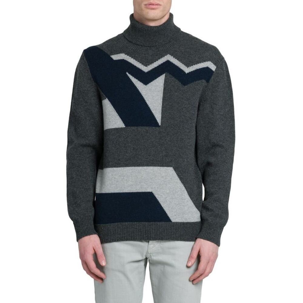 $3,495 NWT Kiton 100% Cashmere Intarsia Gray Turtleneck Pullover Sweater M